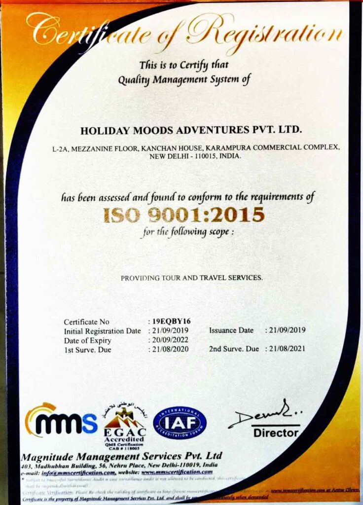 Holiday Moods Adventures ISO Certificate