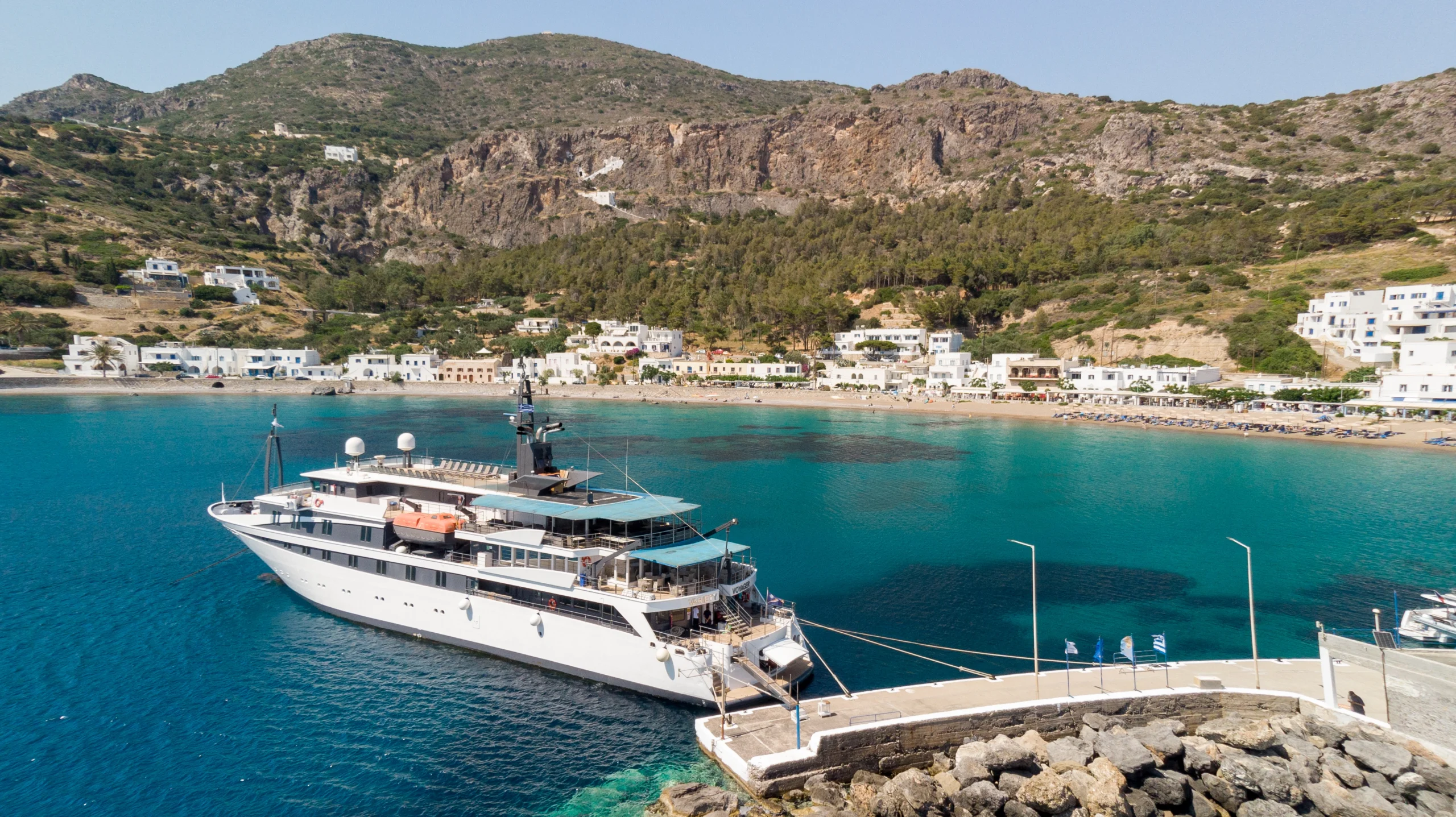 Variety Cruises: Small Ship Boutique Cruising 8 Variety Cruises small ship docked in Santorini Greece