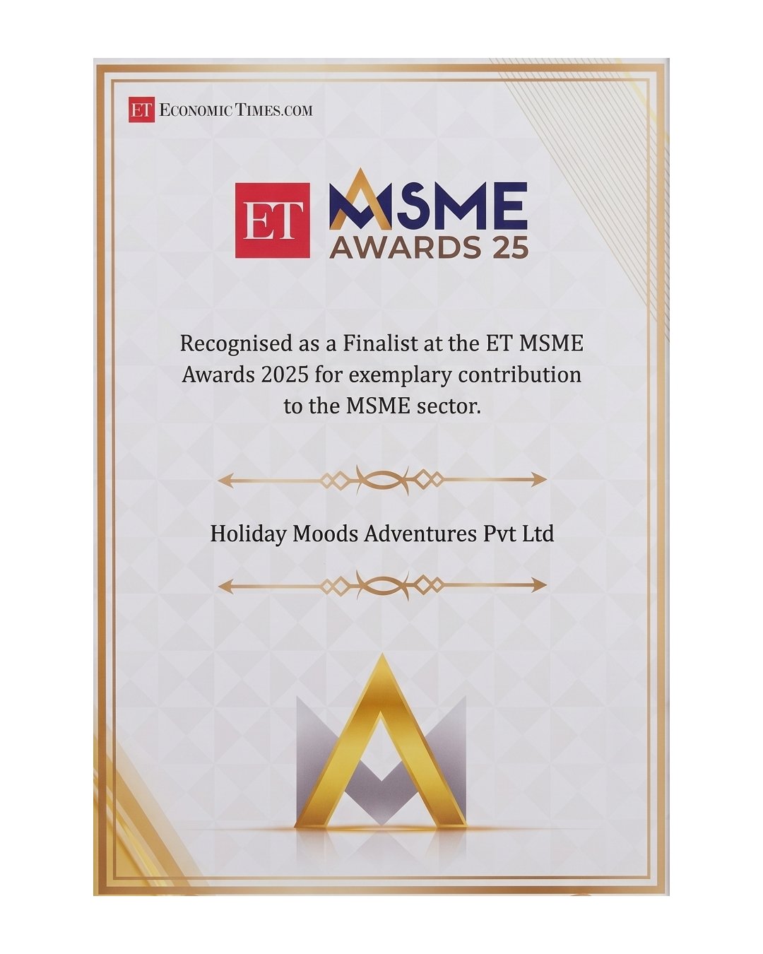 Awards & Recognition 6 MSME Economic Times Certificate